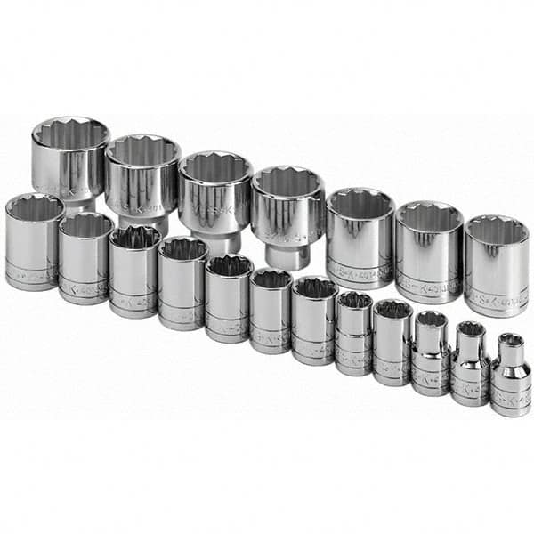 SK - 1/2" Drive Standard Socket Set - 3/8 to 1-1/2", Inch Measurement Standard - Exact Tooling