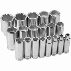 SK - 1/2" Drive Deep Socket Set - 3/8 to 1-1/2", Inch Measurement Standard - Exact Tooling