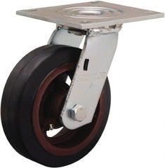 Hamilton - 6" Diam x 2" Wide x 7-1/2" OAH Top Plate Mount Swivel Caster - Rubber Mold on Cast Iron, 410 Lb Capacity, Straight Roller Bearing, 5 x 5-1/2" Plate - Exact Tooling