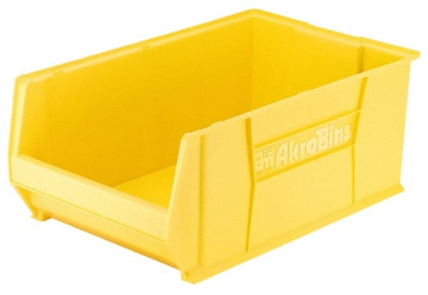 Akro-Mils - 200 Lb. Load Capacity, 20" Deep, Yellow Polymer Hopper Stacking Bin - 8" High x 12-3/8" Wide x 20" Long - Exact Tooling