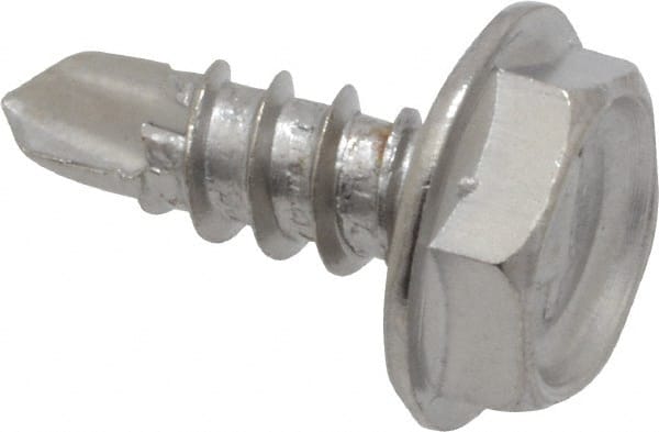 Value Collection - #6, Hex Washer Head, Hex Drive, 3/8" Length Under Head, #2 Point, Self Drilling Screw - Grade 410 Stainless Steel - Exact Tooling