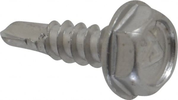 Value Collection - #6, Hex Washer Head, Hex Drive, 1/2" Length Under Head, #2 Point, Self Drilling Screw - Grade 410 Stainless Steel - Exact Tooling