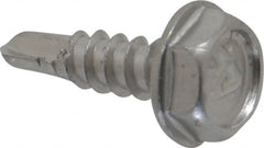 Value Collection - #6, Hex Washer Head, Hex Drive, 1/2" Length Under Head, #2 Point, Self Drilling Screw - Grade 410 Stainless Steel - Exact Tooling