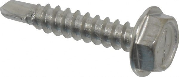 Value Collection - #6, Hex Washer Head, Hex Drive, 3/4" Length Under Head, #2 Point, Self Drilling Screw - Grade 410 Stainless Steel - Exact Tooling