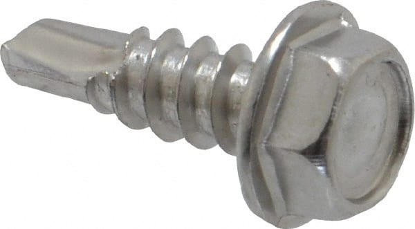 Value Collection - #8, Hex Washer Head, Hex Drive, 1/2" Length Under Head, #2 Point, Self Drilling Screw - Grade 410 Stainless Steel - Exact Tooling
