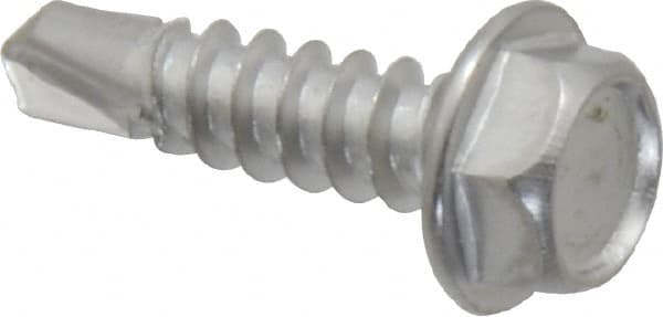 Value Collection - #8, Hex Washer Head, Hex Drive, 5/8" Length Under Head, #2 Point, Self Drilling Screw - Grade 410 Stainless Steel - Exact Tooling