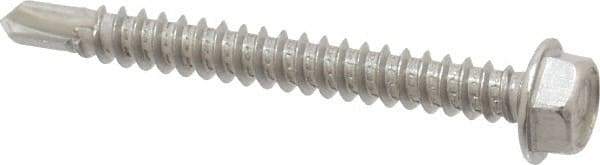 Value Collection - #8, Hex Washer Head, Hex Drive, 1-1/2" Length Under Head, #2 Point, Self Drilling Screw - Grade 410 Stainless Steel - Exact Tooling