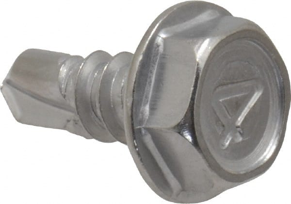 Value Collection - #10, Hex Washer Head, Hex Drive, 1/2" Length Under Head, #2 Point, Self Drilling Screw - Grade 410 Stainless Steel - Exact Tooling