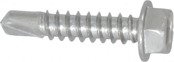 Value Collection - #12, Hex Washer Head, Hex Drive, 1" Length Under Head, #3 Point, Self Drilling Screw - Grade 410 Stainless Steel - Exact Tooling