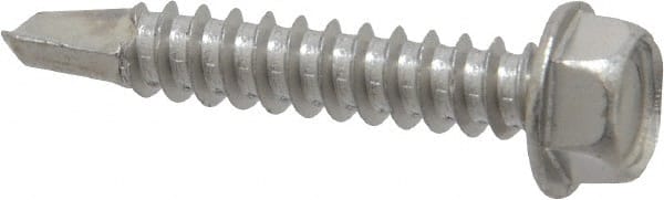 Value Collection - #12, Hex Washer Head, Hex Drive, 1-1/4" Length Under Head, #3 Point, Self Drilling Screw - Grade 410 Stainless Steel - Exact Tooling