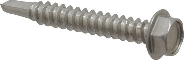 Value Collection - #12, Hex Washer Head, Hex Drive, 1-1/2" Length Under Head, #3 Point, Self Drilling Screw - Grade 410 Stainless Steel - Exact Tooling