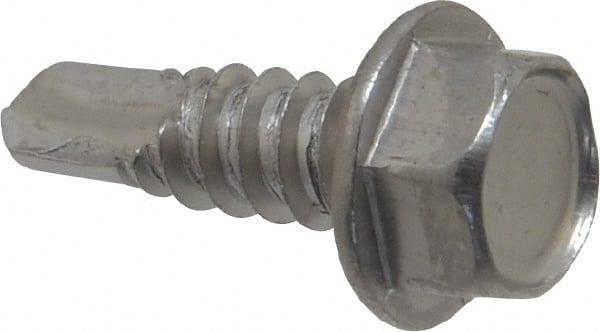 Value Collection - #14, Hex Washer Head, Hex Drive, 3/4" Length Under Head, #3 Point, Self Drilling Screw - Grade 410 Stainless Steel - Exact Tooling