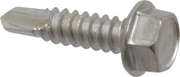 Value Collection - #14, Hex Washer Head, Hex Drive, 1" Length Under Head, #3 Point, Self Drilling Screw - Grade 410 Stainless Steel - Exact Tooling