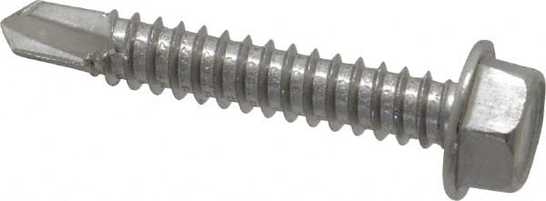 Value Collection - #14, Hex Washer Head, Hex Drive, 1-1/2" Length Under Head, #3 Point, Self Drilling Screw - Grade 410 Stainless Steel - Exact Tooling