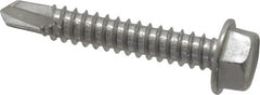 Value Collection - #14, Hex Washer Head, Hex Drive, 1-1/2" Length Under Head, #3 Point, Self Drilling Screw - Grade 410 Stainless Steel - Exact Tooling