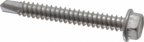 Value Collection - #14, Hex Washer Head, Hex Drive, 2" Length Under Head, #3 Point, Self Drilling Screw - Grade 410 Stainless Steel - Exact Tooling