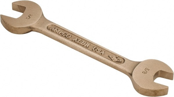 Ampco - 5/8" x 3/4" Nonsparking Open End Wrench - 6-7/8" OAL, Double End, Plain Finish, 15° Head Angle - Exact Tooling