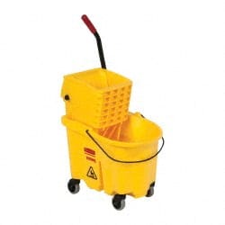 Rubbermaid - 26 Qt Plastic Bucket & Wringer - 18-5/8" Long x 16-3/4" High x 15-5/8" Wide, Yellow - Exact Tooling