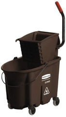 Rubbermaid - 35 Qt Plastic Bucket & Wringer - 20-1/8" Long x 36-1/2" High x 15-3/4" Wide, Brown - Exact Tooling