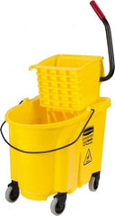 Rubbermaid - 35 Qt Plastic Bucket & Wringer - 20.1" Long x 17.4" High x 15.7" Wide, Yellow - Exact Tooling