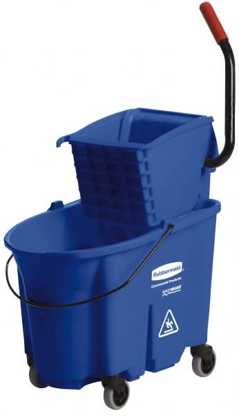 Rubbermaid - 35 Qt Plastic Bucket & Wringer - 20-1/8" Long x 36-1/2" High x 15-3/4" Wide, Blue - Exact Tooling