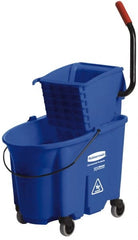 Rubbermaid - 35 Qt Plastic Bucket & Wringer - 20-1/8" Long x 36-1/2" High x 15-3/4" Wide, Blue - Exact Tooling