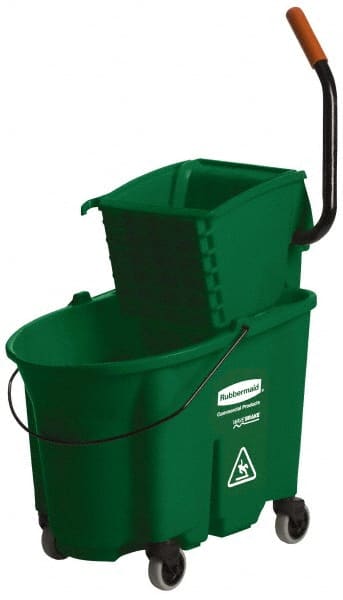 Rubbermaid - 35 Qt Plastic Bucket & Wringer - 20-1/8" Long x 36-1/2" High x 15-3/4" Wide, Green - Exact Tooling