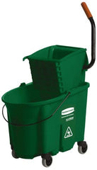 Rubbermaid - 35 Qt Plastic Bucket & Wringer - 20-1/8" Long x 36-1/2" High x 15-3/4" Wide, Green - Exact Tooling