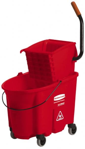 Rubbermaid - 35 Qt Plastic Bucket & Wringer - 20-1/8" Long x 36-1/2" High x 15-3/4" Wide, Red - Exact Tooling