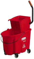Rubbermaid - 35 Qt Plastic Bucket & Wringer - 20-1/8" Long x 36-1/2" High x 15-3/4" Wide, Red - Exact Tooling