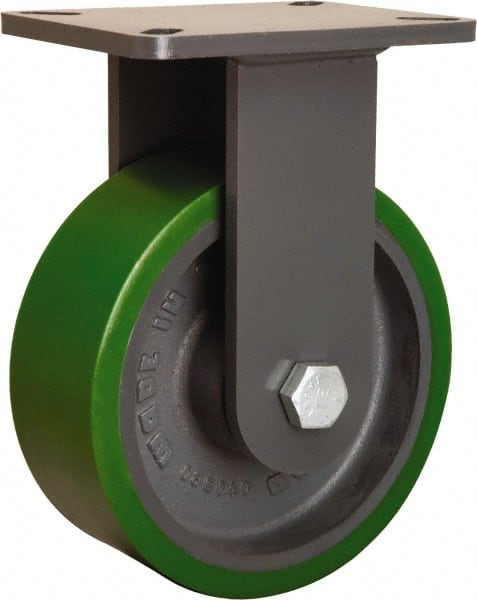 Hamilton - 8" Diam x 3" Wide x 10-1/2" OAH Top Plate Mount Rigid Caster - Polyurethane Mold onto Cast Iron Center, 2,500 Lb Capacity, Sealed Precision Ball Bearing, 5-1/4 x 7-1/4" Plate - Exact Tooling