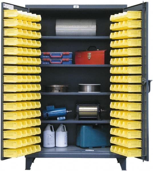 Strong Hold - 4 Shelf 94 Bin Storage Cabinet - Steel, 36" Wide x 24" Deep x 72" High, Dark Gray - Exact Tooling