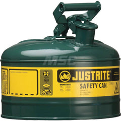 Justrite - Safety Dispensing Cans; Capacity: 1 Gal. ; Material: Steel ; Color: Green ; Height (Decimal Inch): 11.000000 ; Diameter/Length (mm): 9.50 ; Approval Listing/Regulations: FM Approved; UL; ULC; TUV - Exact Tooling