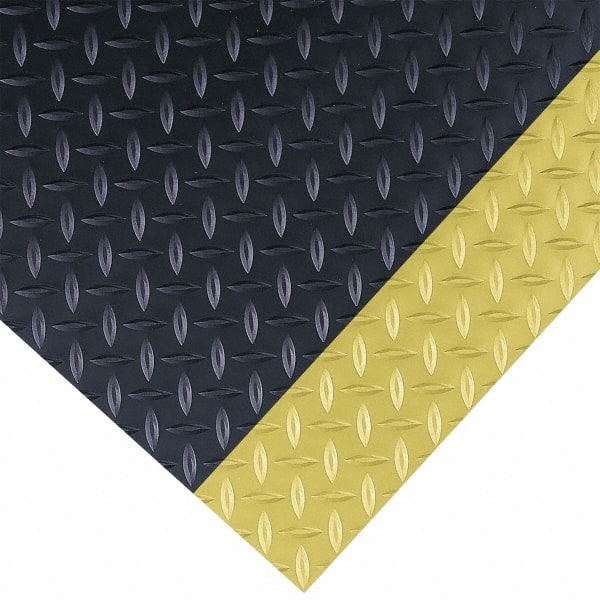 Wearwell - 75 Ft. Long x 3 Ft. Wide x 1/4 Inch Thick, Vinyl, Diamond Plate Surface Switchboard Matting - 30,000 V Max Dielectric Strength, 17,000 V Max Recommended Use, Black with Yellow Borders - Exact Tooling