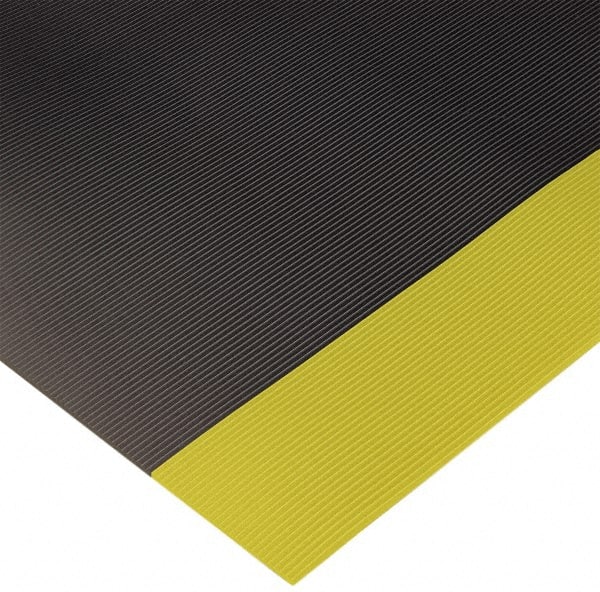 Wearwell - 75 Ft. Long x 3 Ft. Wide x 1/4 Inch Thick, Vinyl, Ribbed Surface Switchboard Matting - 30,000 V Max Dielectric Strength, 17,000 V Max Recommended Use, Black with Yellow Borders - Exact Tooling