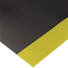 Wearwell - 75 Ft. Long x 3 Ft. Wide x 1/4 Inch Thick, Vinyl, Ribbed Surface Switchboard Matting - 30,000 V Max Dielectric Strength, 17,000 V Max Recommended Use, Black with Yellow Borders - Exact Tooling