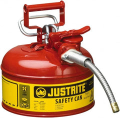 Justrite - 1 Gal Galvanized Steel Type II Safety Can - 10-1/2" High x 9-1/2" Diam, Red with Yellow - Exact Tooling