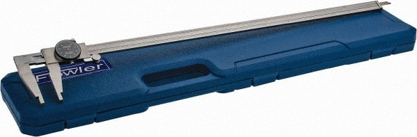 Fowler - 0" to 24" Range, 0.001" Graduation, 0.1" per Revolution, Dial Caliper - Black Face, 3.375" Jaw Length - Exact Tooling