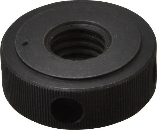 Gibraltar - 1/2-13" UNC Thread, Black Oxide Finish, Steel Round Knurled Check Nut - 7/16" Overall Height, 1-1/4" Head Diam, 1" Base Diam - Exact Tooling