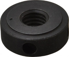 Gibraltar - 1/2-13" UNC Thread, Black Oxide Finish, Steel Round Knurled Check Nut - 7/16" Overall Height, 1-1/4" Head Diam, 1" Base Diam - Exact Tooling