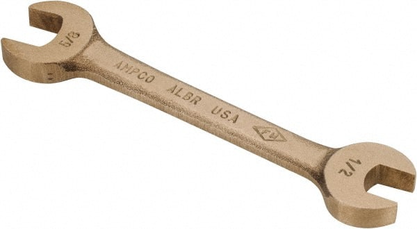 Ampco - 1/2" x 5/8" Nonsparking Open End Wrench - 5-3/4" OAL, Double End, Plain Finish, 15° Head Angle - Exact Tooling