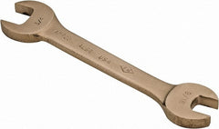 Ampco - 9/16" x 3/4" Nonsparking Open End Wrench - 6-1/2" OAL, Double End, Plain Finish, 15° Head Angle - Exact Tooling
