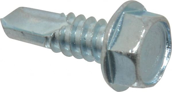 Value Collection - 5/16", Hex Washer Head, Hex Drive, 1" Length Under Head, #3 Point, Self Drilling Screw - Grade 1016-1024 Steel, Zinc-Plated Finish - Exact Tooling