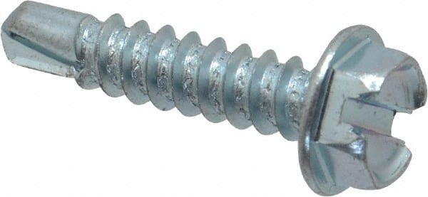Value Collection - #8, Hex Washer Head, Slotted Drive, 3/4" Length Under Head, #2 Point, Self Drilling Screw - Grade 1016-1024 Steel, Zinc-Plated Finish - Exact Tooling