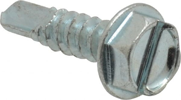 Value Collection - #10, Hex Washer Head, Slotted Drive, 3/4" Length Under Head, #3 Point, Self Drilling Screw - Grade 1016-1024 Steel, Zinc-Plated Finish - Exact Tooling