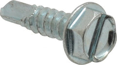 Value Collection - #10, Hex Washer Head, Slotted Drive, 3/4" Length Under Head, #3 Point, Self Drilling Screw - Grade 1016-1024 Steel, Zinc-Plated Finish - Exact Tooling