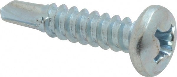 Value Collection - #12, Pan Head, Phillips Drive, 1" Length Under Head, #3 Point, Self Drilling Screw - Grade 1016-1024 Steel, Zinc-Plated Finish - Exact Tooling