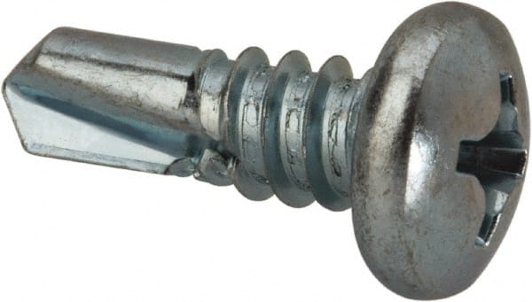 Value Collection - 1/4", Pan Head, Phillips Drive, 3/4" Length Under Head, #3 Point, Self Drilling Screw - Grade 1016-1024 Steel, Zinc-Plated Finish - Exact Tooling