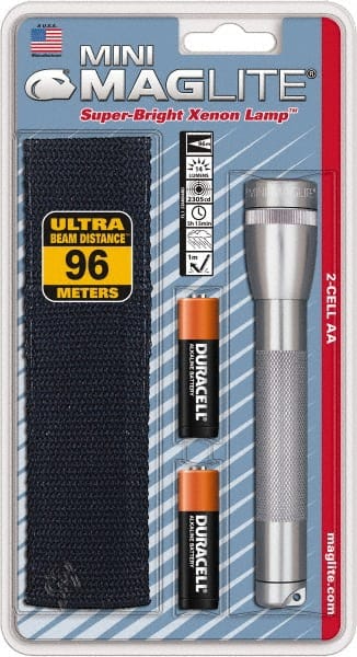 Mag-Lite - Krypton Bulb, 14 Lumens, Mini Flashlight - Gray Aluminum Body, 2 AA Alkaline Batteries Included - Exact Tooling