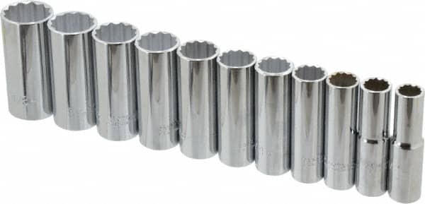Proto - 11 Piece 1/2" Drive Deep Well Socket Set - 12 Points, 1/2" to 1-1/8" Range, Inch Measurement Standard - Exact Tooling
